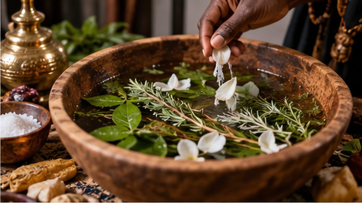 Fleurs blanches et plantes déposées dans un bol d'eau